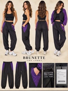 Brunette The Label Serena Oversized Track Pants Black Purple XL/XXL NWT